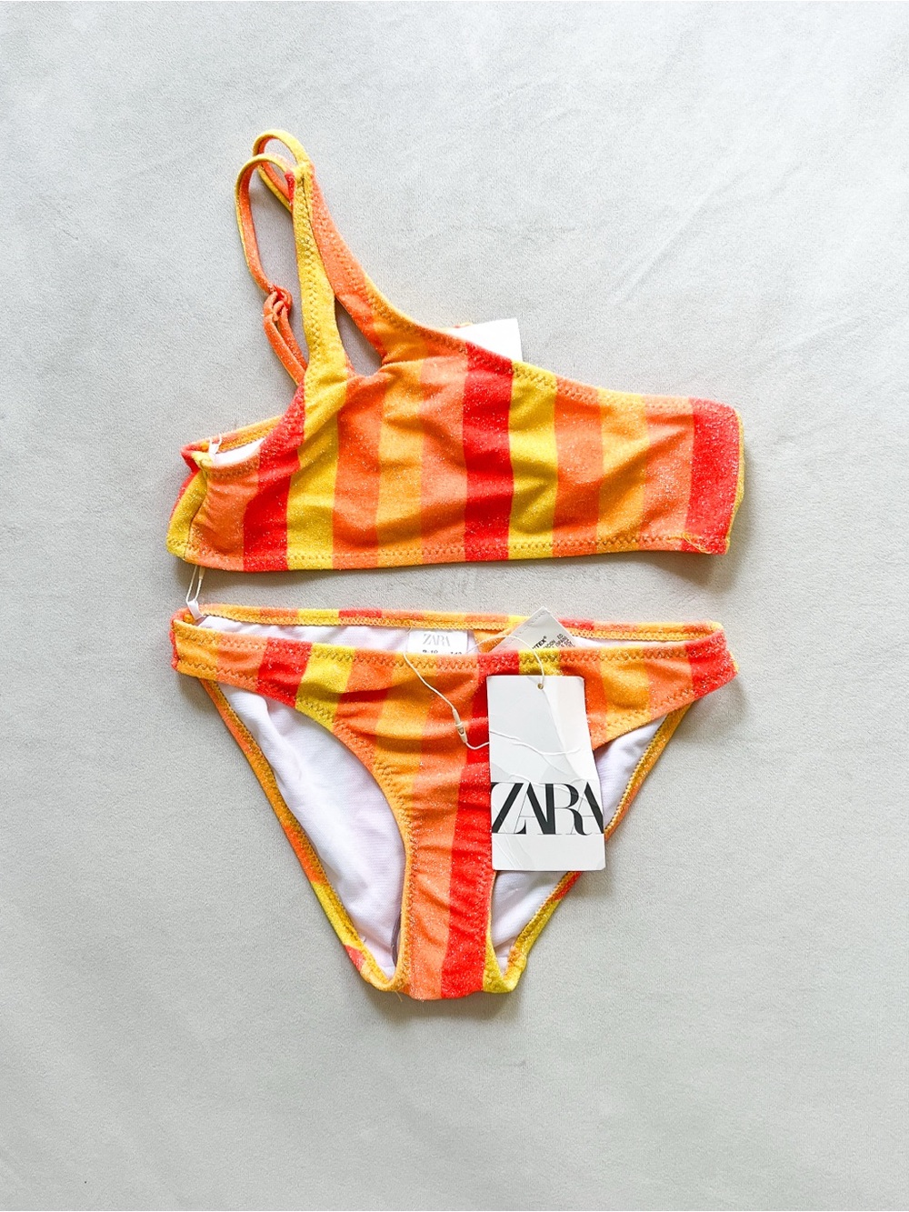 Zara Kids Sparkly Orange, Yellow & Red Striped Bikini Set  Size 9-10 Years